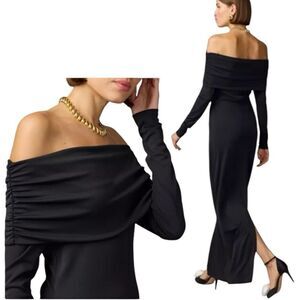 J Crew Collection Dress WMNS XXS Black Off The Shoulder Matte Maxi Jersey BV841‎